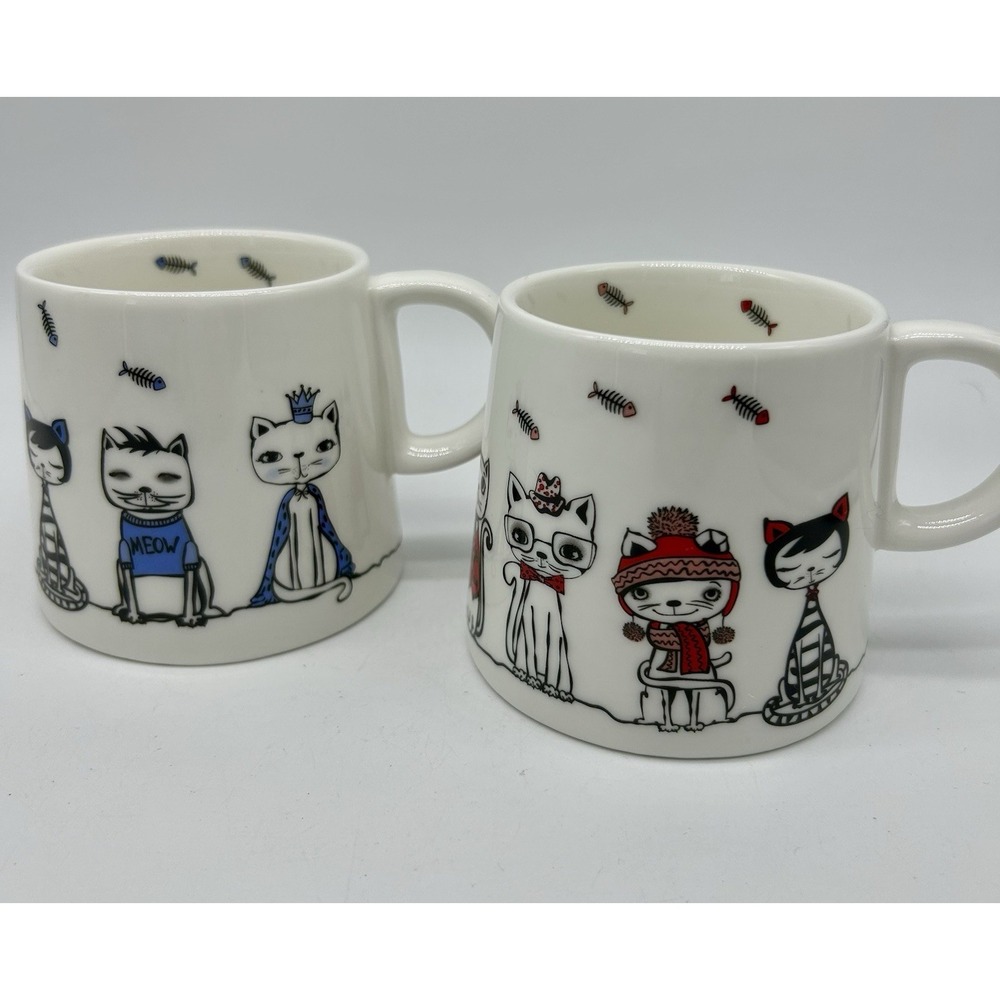 Cat Lover Gift Mugs See Of 2 Humerus Kitty BIA Cordon Bleu Ma Maison Red Blue EX